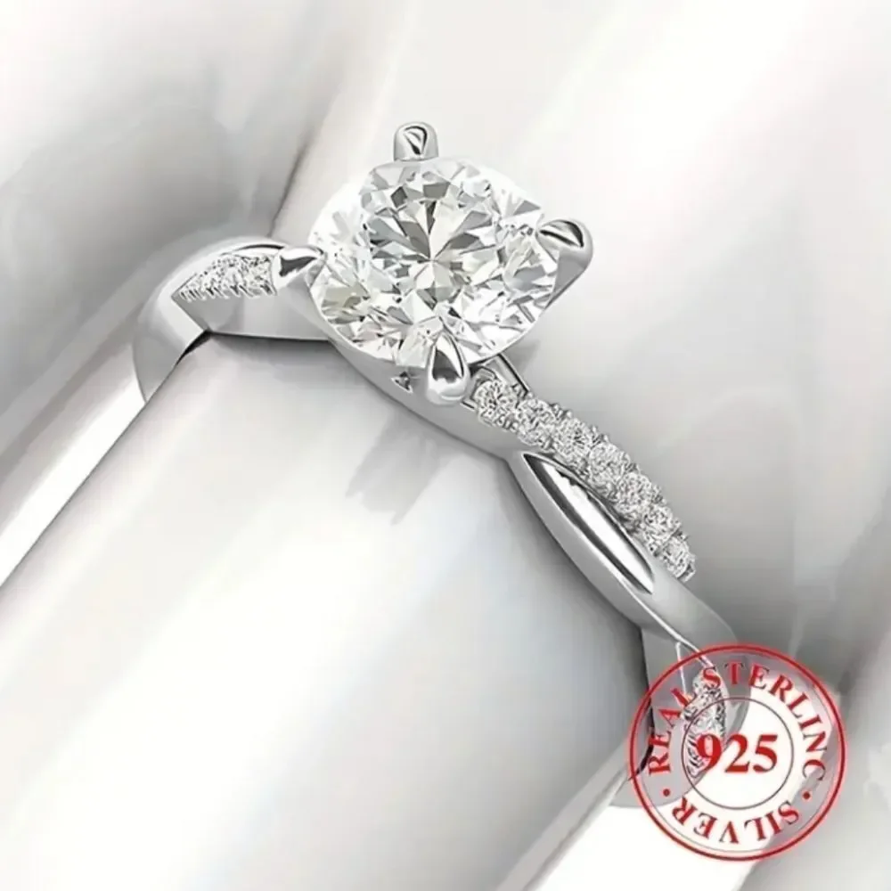 S925 Sterling silver halo diamond wedding ring sz 7